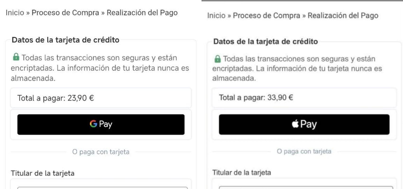 Botones de Apple Pay y Google Pay en Stripe y Redsys