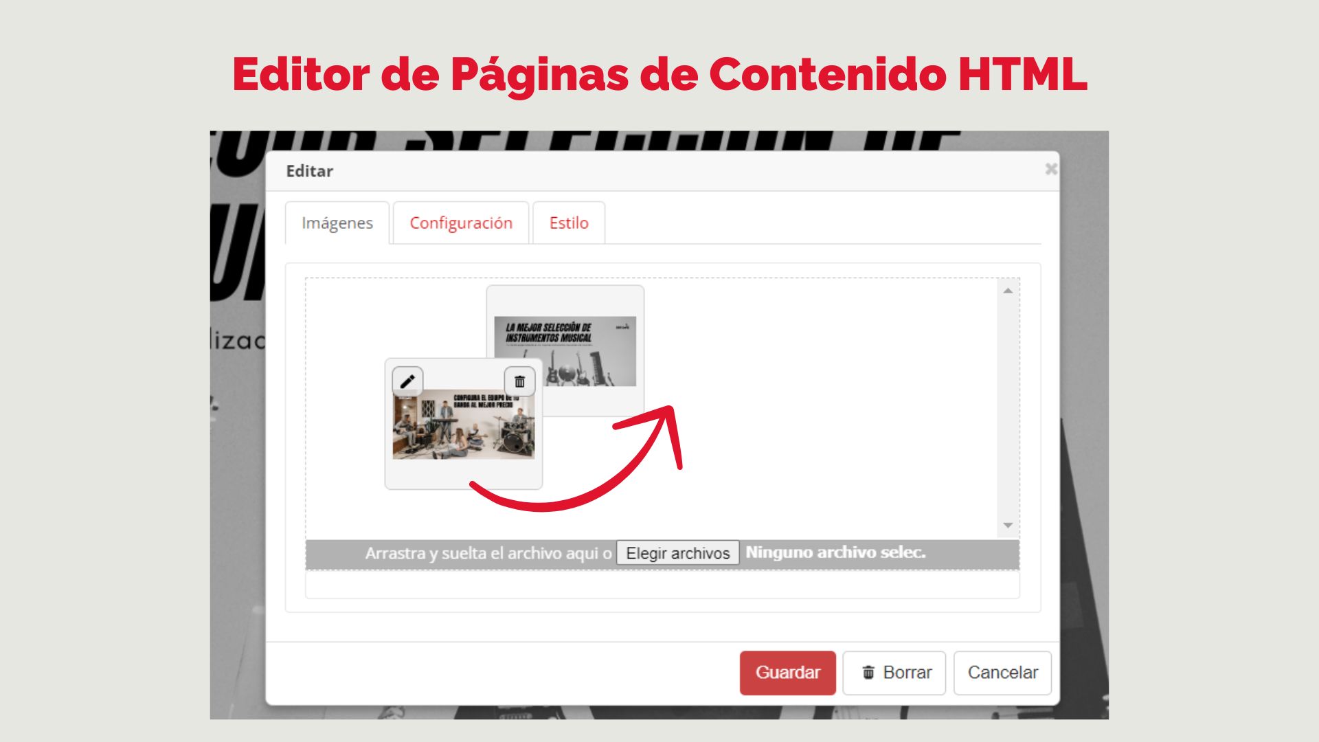 Mejora en la organización de imágenes en el editor de páginas