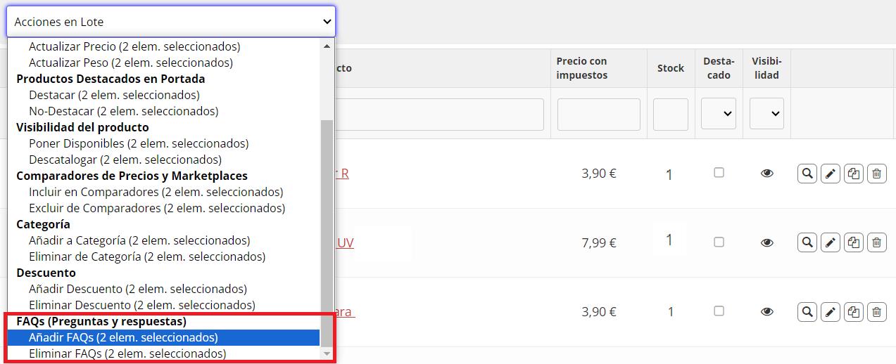 Nueva acción en lote para el Acordeón de FAQs